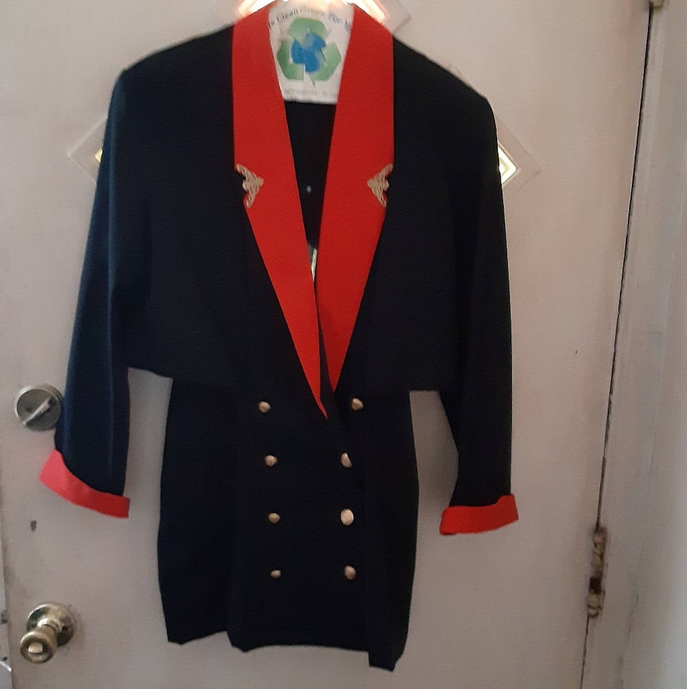Black & Red Double-Breasted Blazer Jacket vintage - Picture 2 of 7
